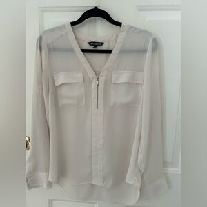 Express Women's Light Cream Zip-Front Blouse